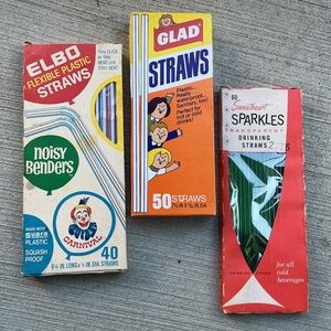 Vintage ELBO NOISY BENDERS, GLAD STRAWS, SWEETHEART DRINKING STRAWS (3)
